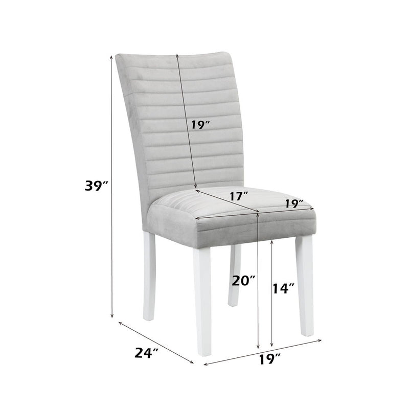 Elizaveta - Side Chair (Set of 2) - Gray Velvet, Faux Crystal Diamonds &White High Gloss Finish - Atlantic Fine Furniture Inc