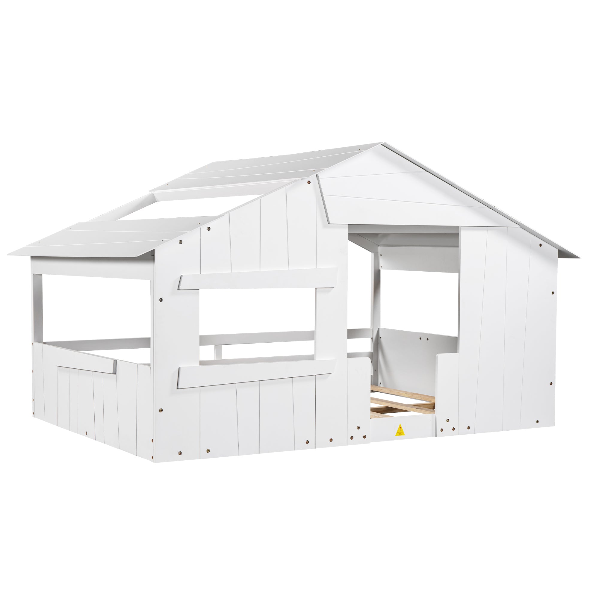 Wood Full Size House Bed with Roof, Window and Guardrail, White - Atlantic Fine Furniture Melbourne FL