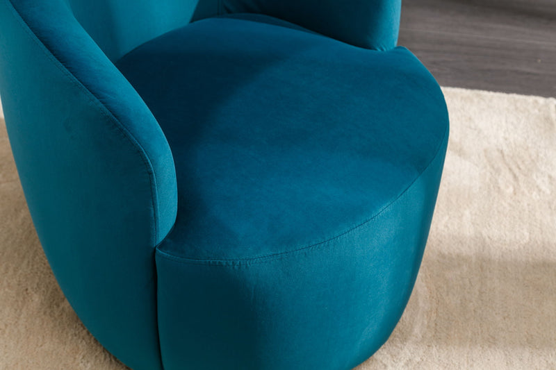 Velvet Fabric Swivel Accent Armchair Barrel Chair With Powder Coating Metal Ring