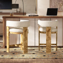Vavona - Burl Upholstered Barrel Back Counter Height Bar Stool - Polar Off White
