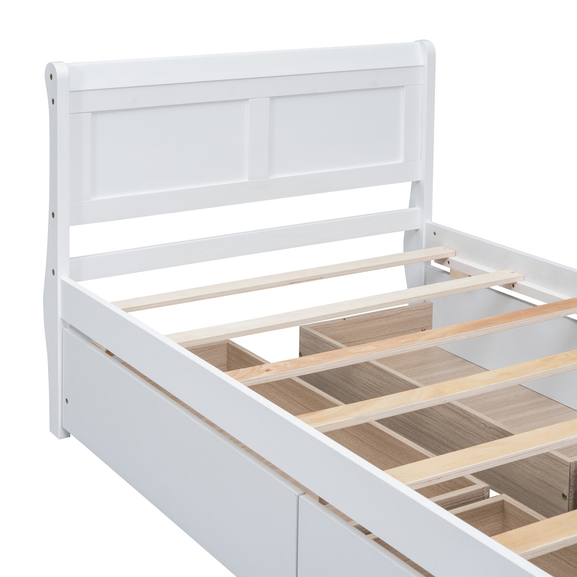 Twin Size Wood Platform Bed with 4 Drawers and Streamlined Headboard & Footboard, White - Atlantic Fine Furniture Melbourne FL