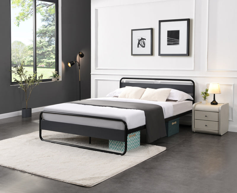 Industrial Platform Queen Bed Frame/Mattress Foundation with Rustic Headboard and Footboard, Strong Steel Slat Support, No Box Spring Needed, Noise Free, Easy Assembly