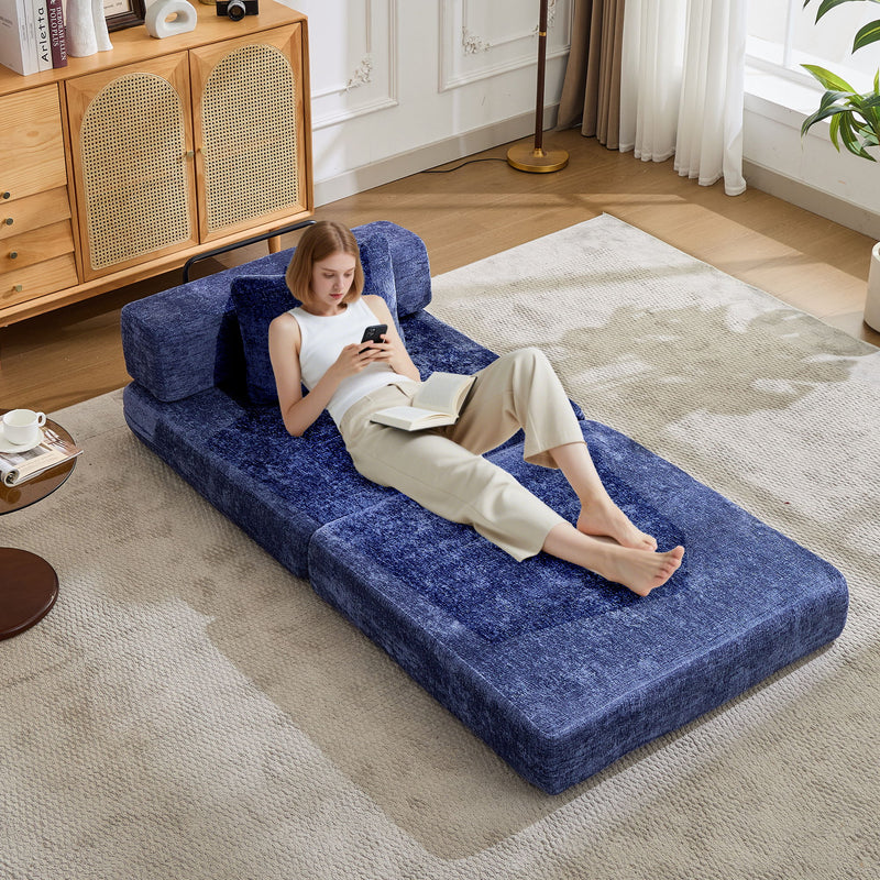 Convertible Floor Sofa Bed With Fixed Shape Frame For Living Room - Dark Blue