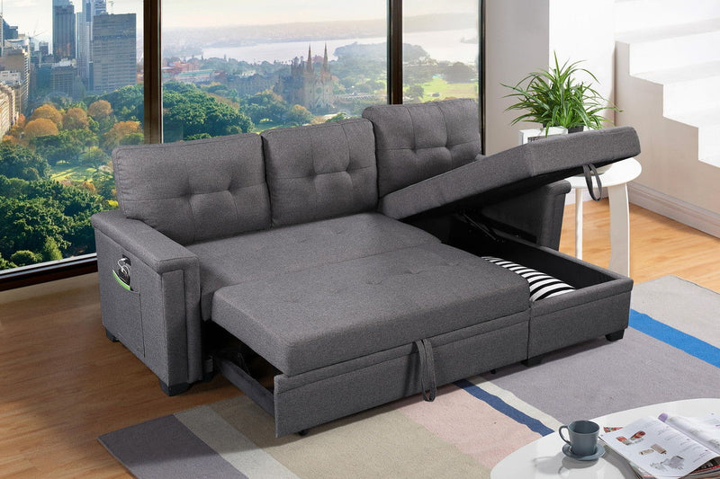 Ashlyn - Reversible Sleeper Sectional Sofa With Storage Chaise, USB Charging Ports And Pocket