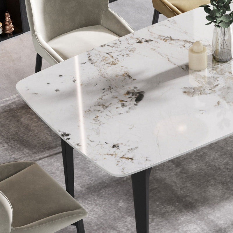 70.87" Modern Artificial Stone Pandora White Curved Black Metal Leg Dining Table - Antique White