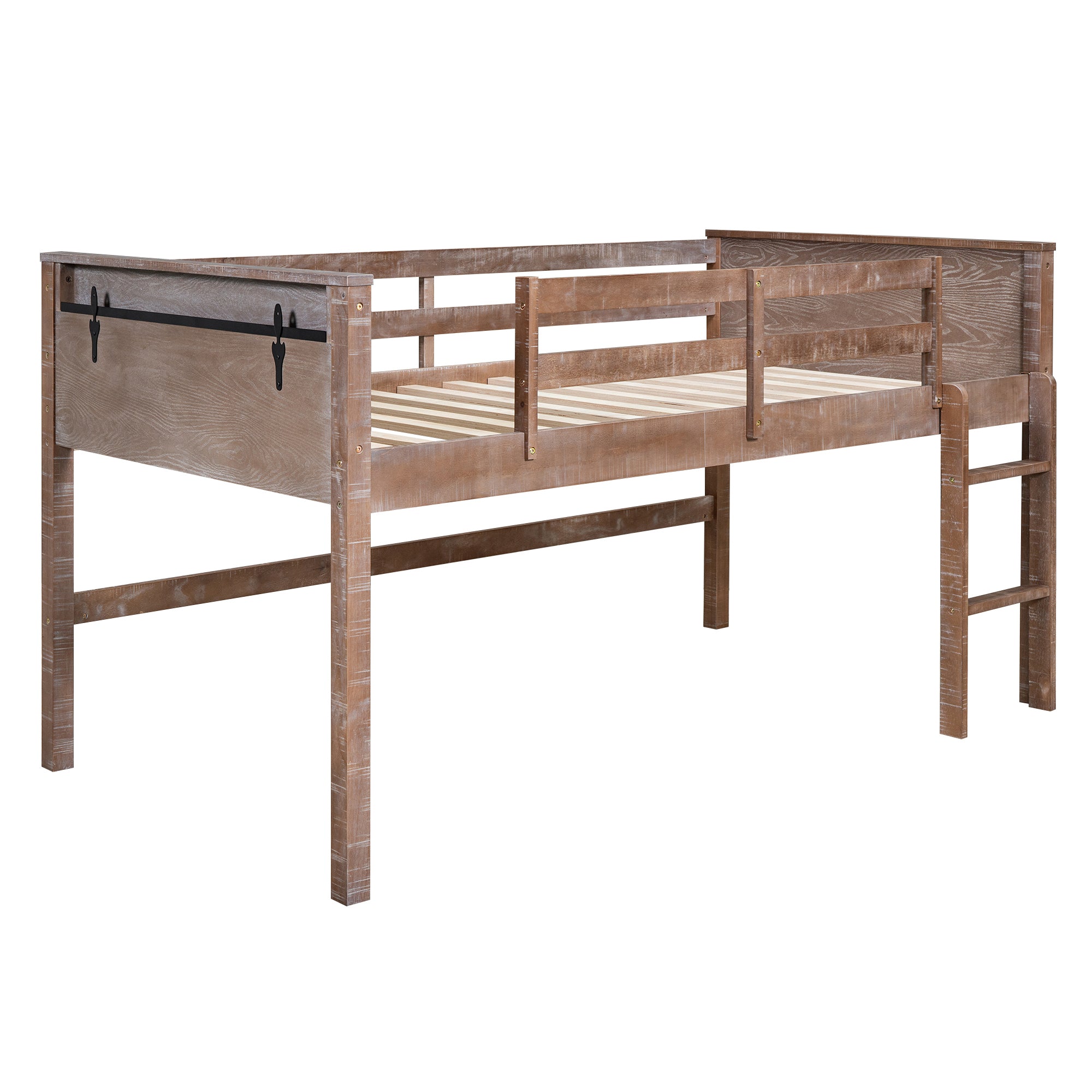 Wood Full Size Loft Bed with Hanging Clothes Racks, White Rustic Natural - Atlantic Fine Furniture Melbourne FL