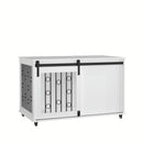 Dog Crate With Sliding Barn Door And Side Access, Lockable Wheels For Small To Medium Dogs - White