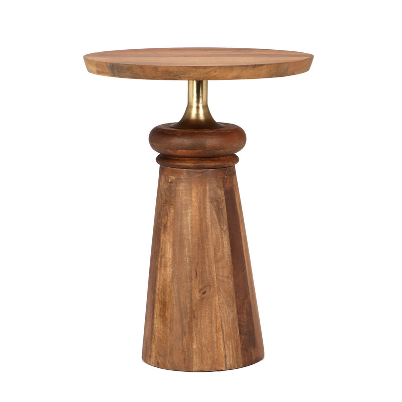 Modern Round End Table With Pedestal Base - Gold / Natural