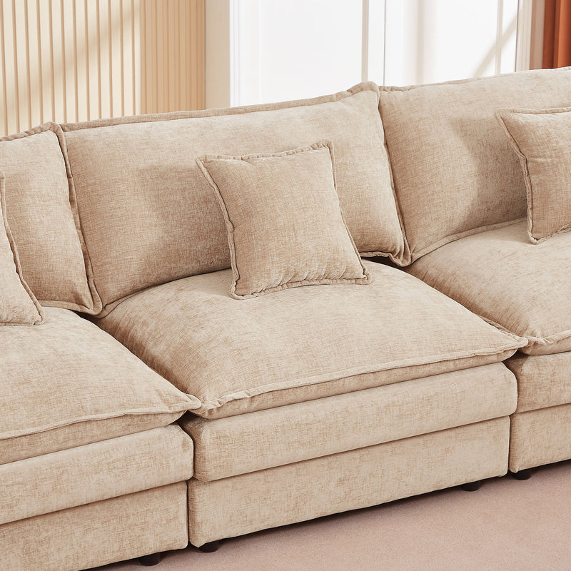 Modular L-Shaped Sectional Sofa With Movable Ottoman - Coffee