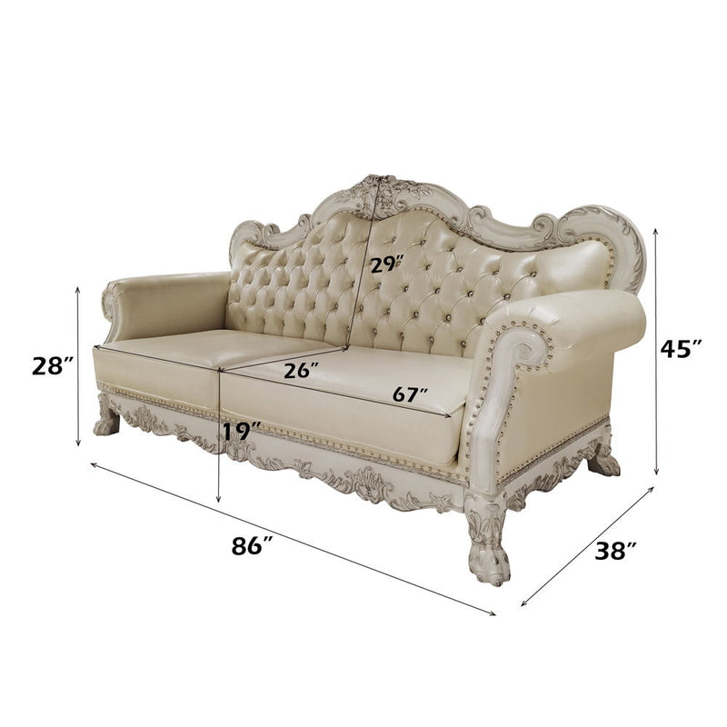 Dresden Sofa - PU & Bone White Finish