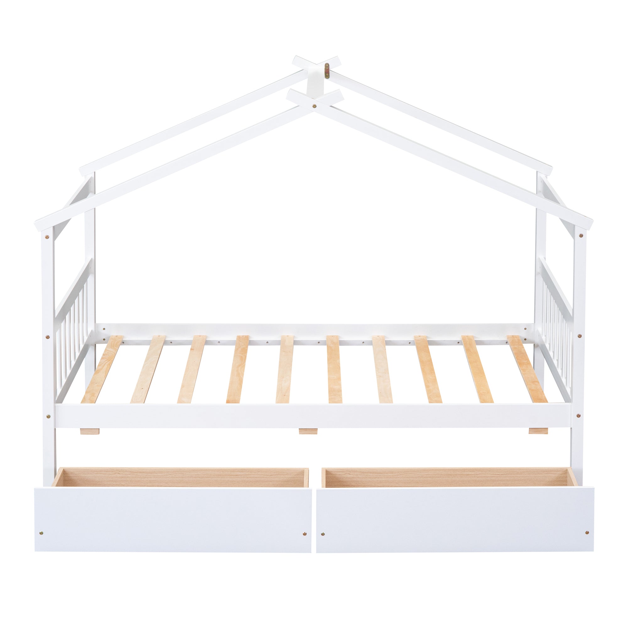 Twin Size Wooden House Bed with Drawers, White - Atlantic Fine Furniture Melbourne FL