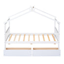 Twin Size Wooden House Bed with Drawers, White