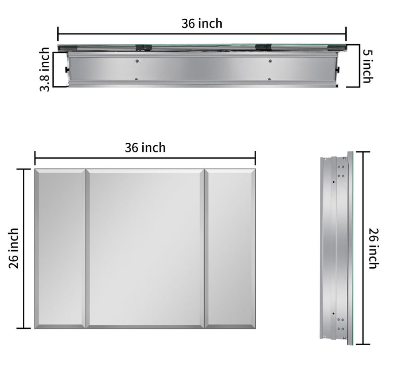 Aluminum Bathroom Medicine Cabinet Adjustable Glass Shelves Waterproof And Rust Resist Recess Or Surface Mount Installation - Silver