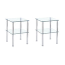Modern 2 Piece Side Table With Storage Shelf, Tempered Glass, Space Saving Design - Clear