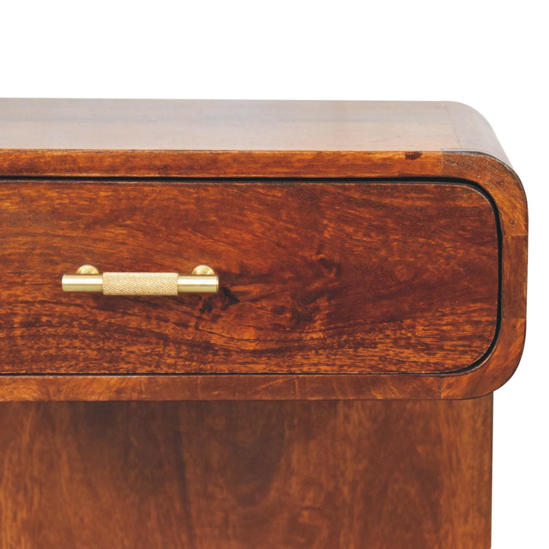 T Bar Rounded Bedside Table - Dark Brown