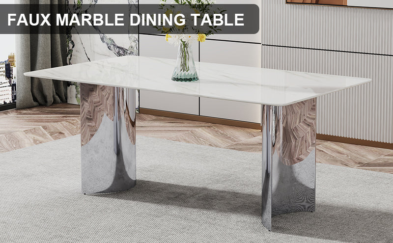 Modern minimalist dining The white imitation marble glass