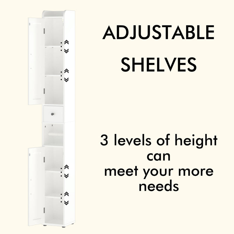 Slim Tall Bathroom Storage Cabinet With Adjustable Shelves, 2 Doors Freestanding Cabinet - White