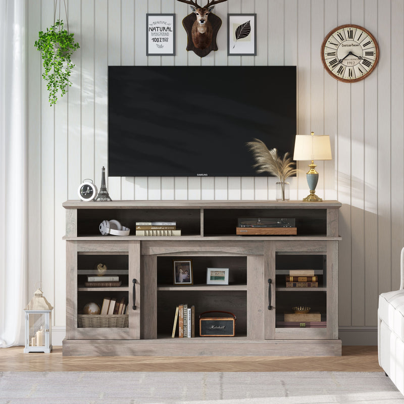 58.27" TV Stand With Storage Cabinet And Shelves, TV Console Table Entertainment Center For Living Room, Bedroom - Gray