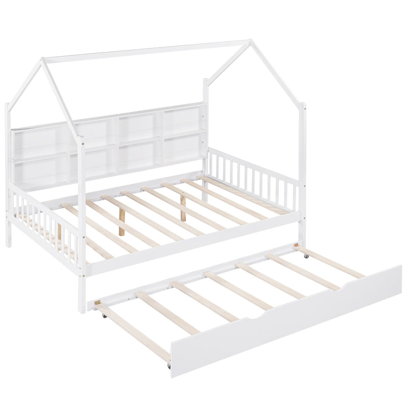 House Bed With Trundle, Kids Bed With Shelf