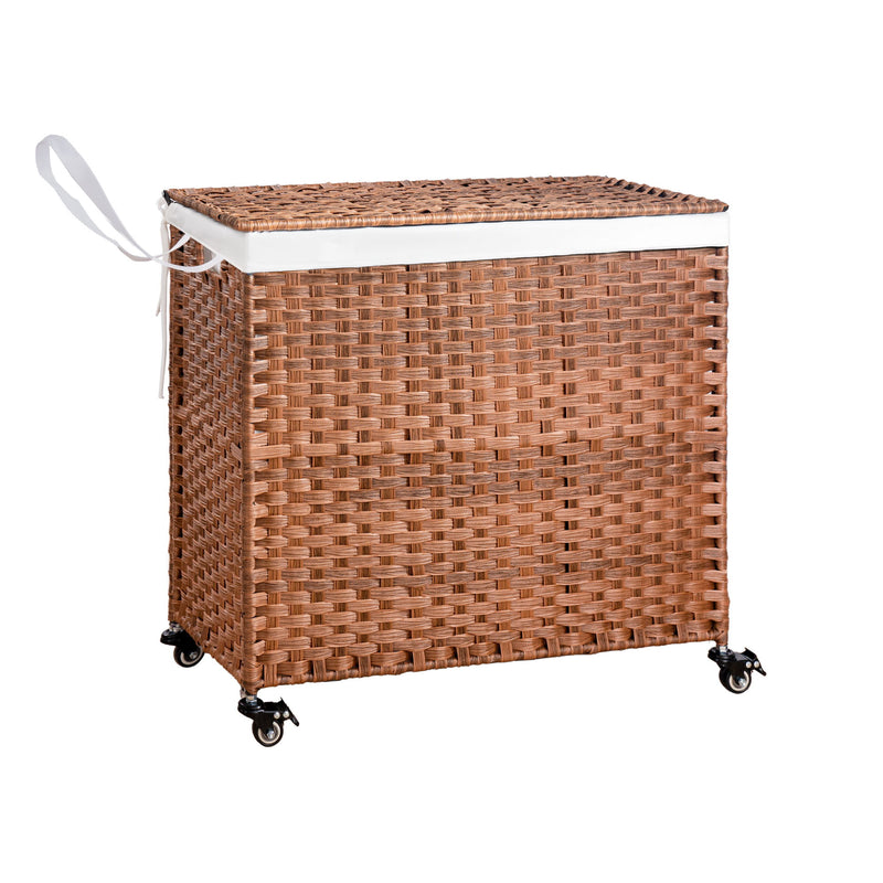 Laundry Hamper With Lid PE Rattan Powder Coating Frame Clothes Hampers With 2 Removable Bags