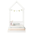 Twin House-shaped Roof Headboard Floor Bed,,(without slats),White
