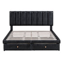 Full Size Upholstered Bed with Hydraulic Storage System and Drawer, Black