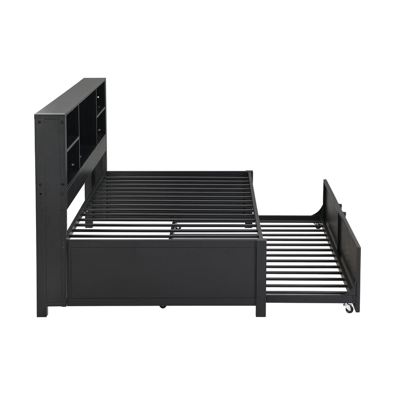 Industrial Metal Daybed With Trundle, Storage Shelves, USB Ports