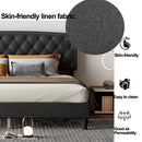 King size Adjustable Headboard with Fine Linen Upholstery and Button Tufting for Bedroom,  Wave Top  Dark Grey