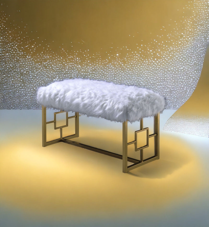 Bagley II - Bench Faux Fur - White / Gold