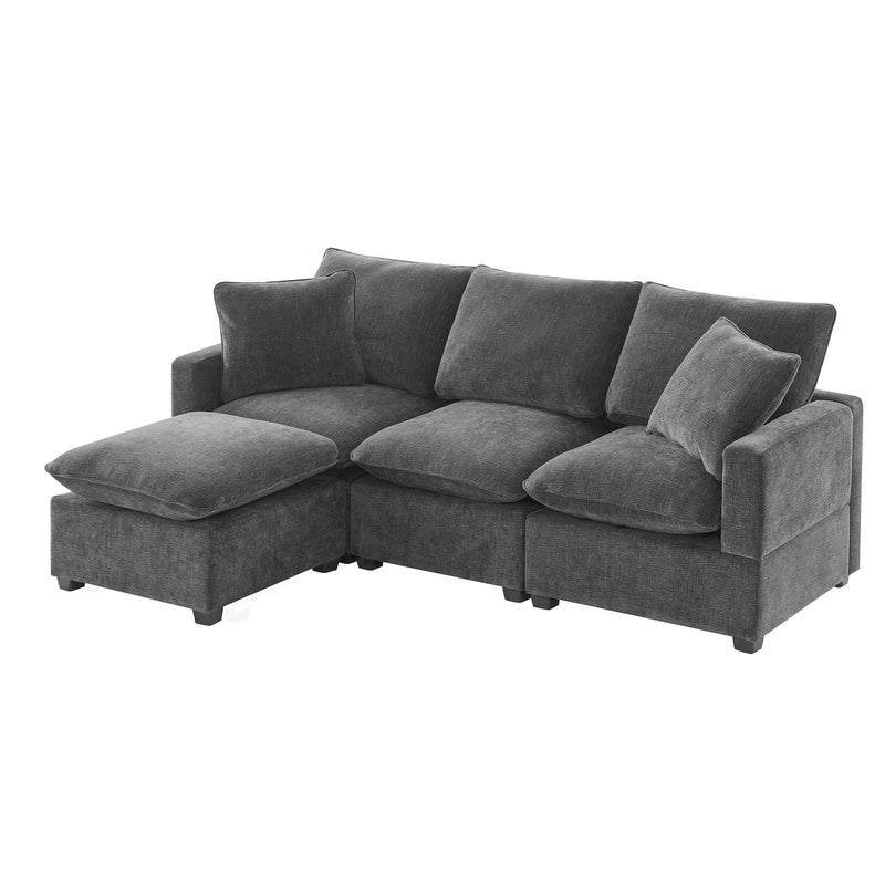 Modern Modular Sofa, 4 Seat Chenille Sectional Couch Set With 2 Pillows Included, Freely Combinable Indoor Funiture For Living Room