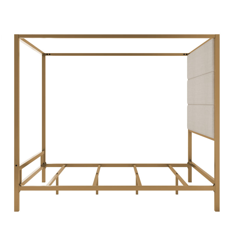Modern Canopy Bed With Tall Upholstered Headboard