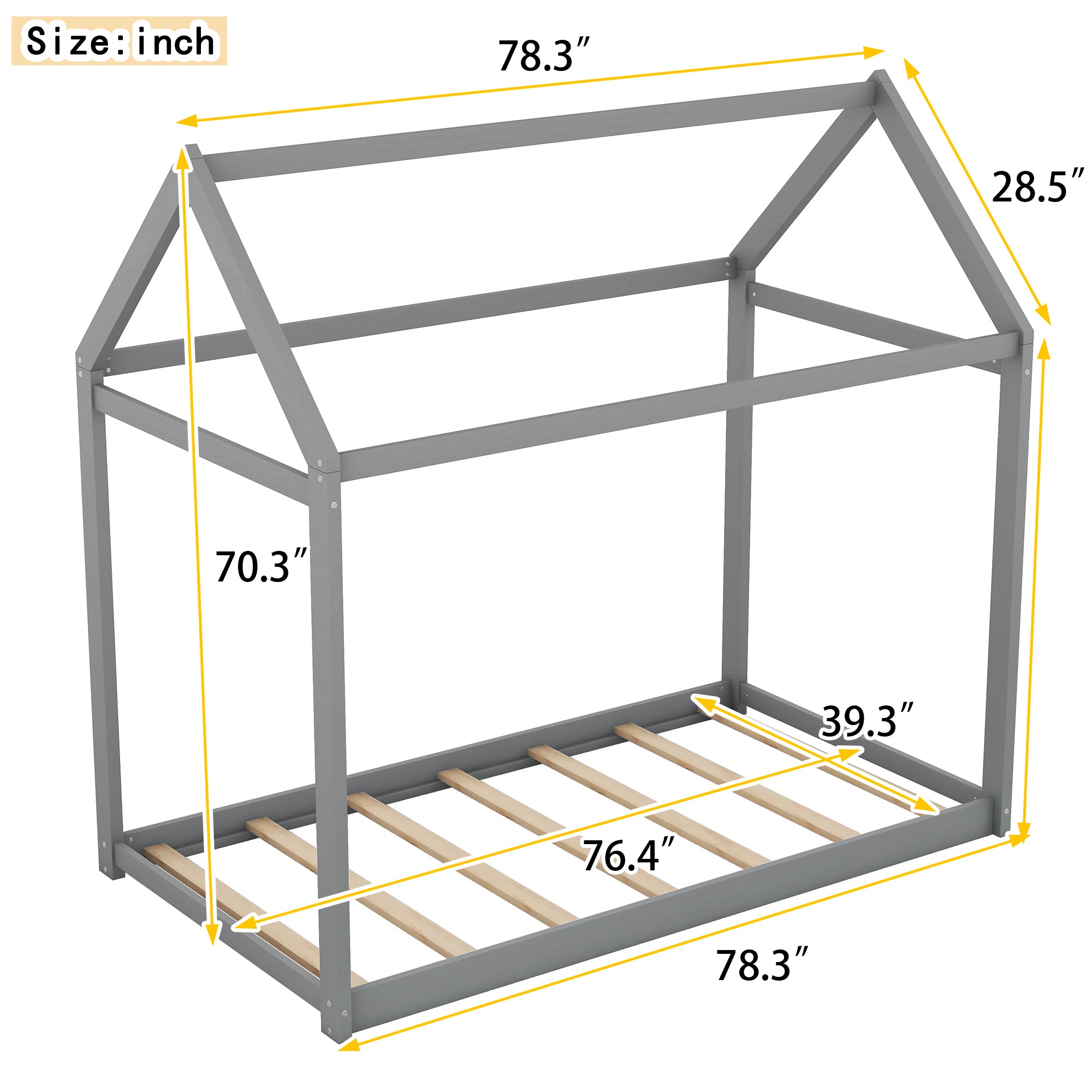 Twin Size Wooden House Bed, Gray - Atlantic Fine Furniture Melbourne FL