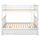 Full over Full Bunk Bed with Drawers, Convertible Beds, White(OLD SKU: SM000241AAK-1)