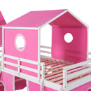 Full Size Bunk Bed with Slide Pink Tent and Tower - Pink