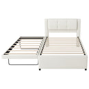Full Size Upholstered Platform Bed With Adjustable Trundle - Beige