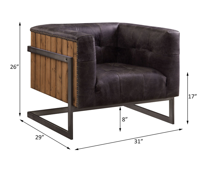 Sagat - Accent Chair - Antique Ebony Top Grain Leather & Rustic Oak - Atlantic Fine Furniture Inc