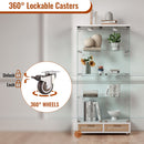 Glass Display Cabinet With LED Lights, Tempered Glass Doors, Large Drawers, 2 Door Storage Case With 4 Shelves - Natural / White