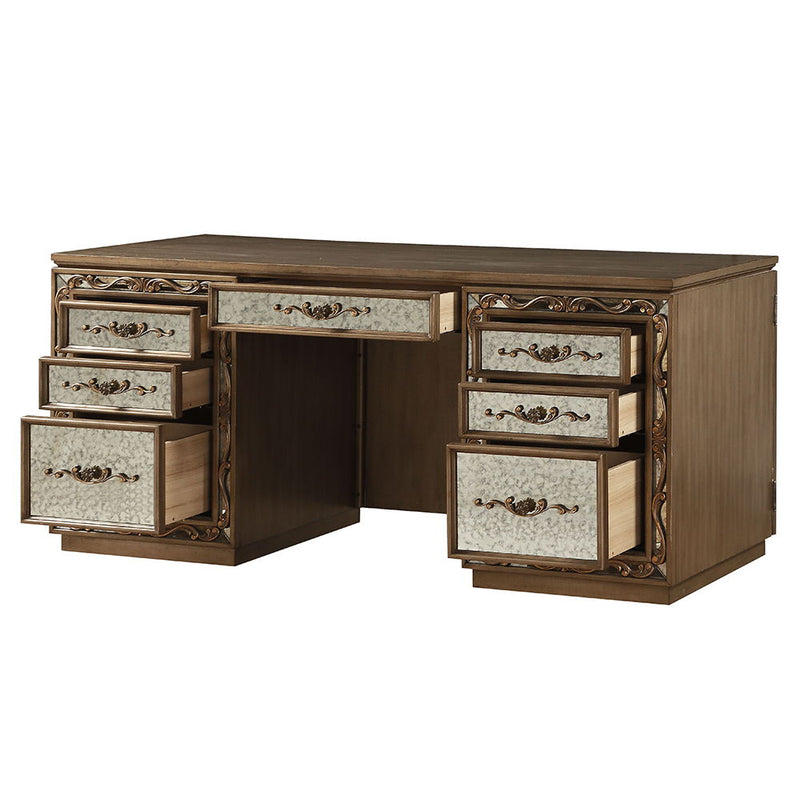 Orianne - Executive Computer Desk With Hutch - Antique Gold