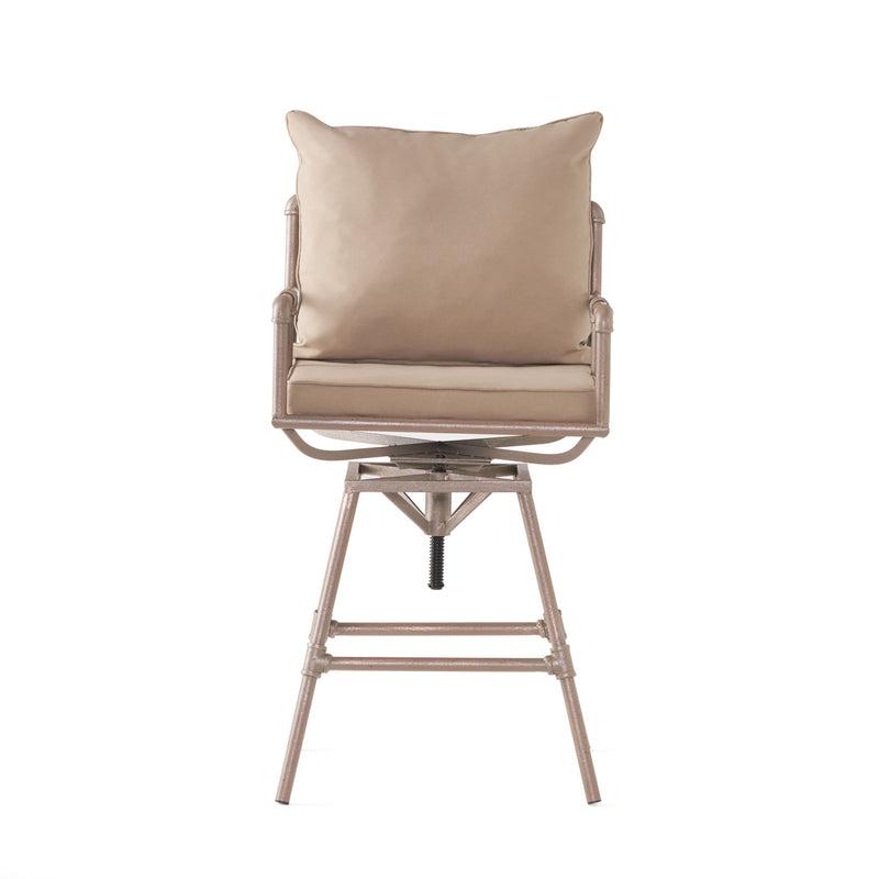 Industrial Outdoor Patio Plumber's Iron Frame Swivel Barstool With Cushions, Height Adjustable
