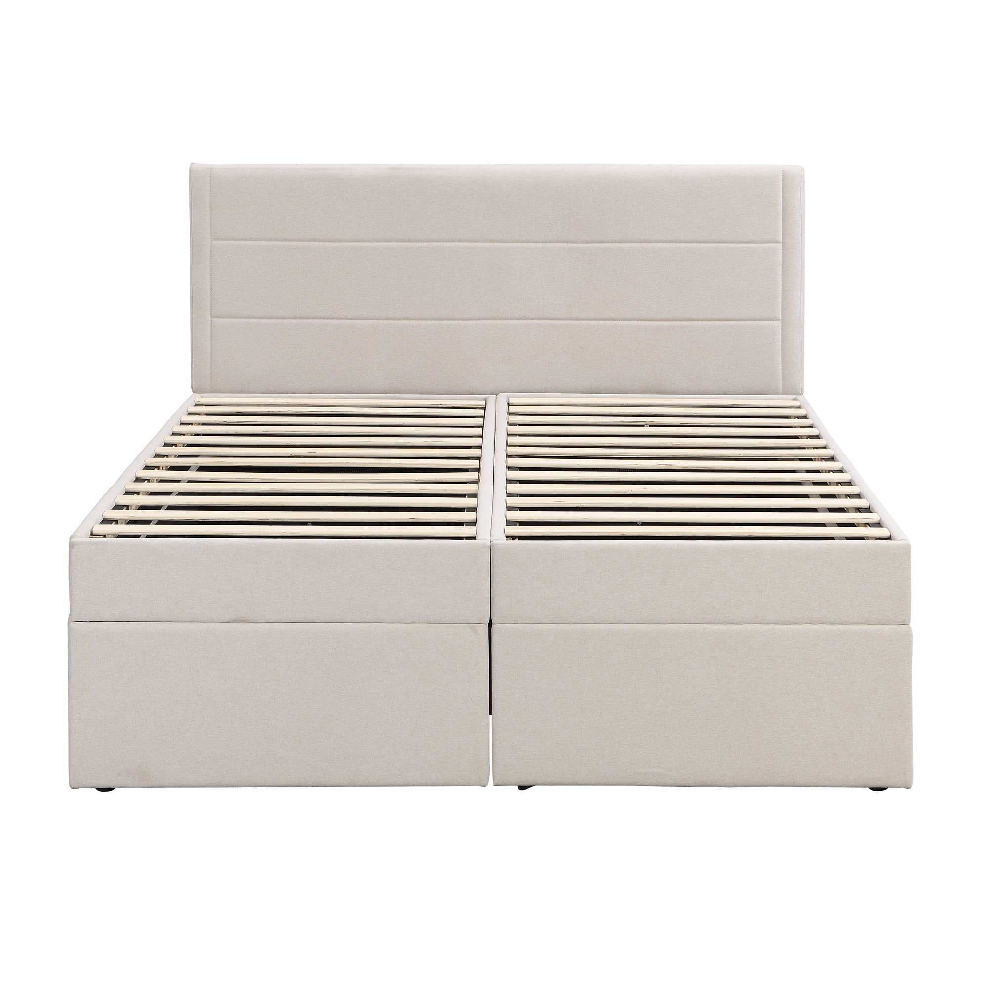 Queen Size Upholstered Platform Bed with Storage Underneath, Beige - Atlantic Fine Furniture Melbourne FL