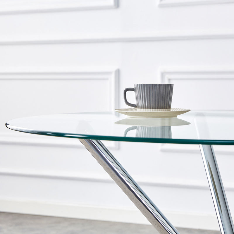 Modern Round Clear Glass Dining Table With Unique Metal Legs For 4 6 People - Silver