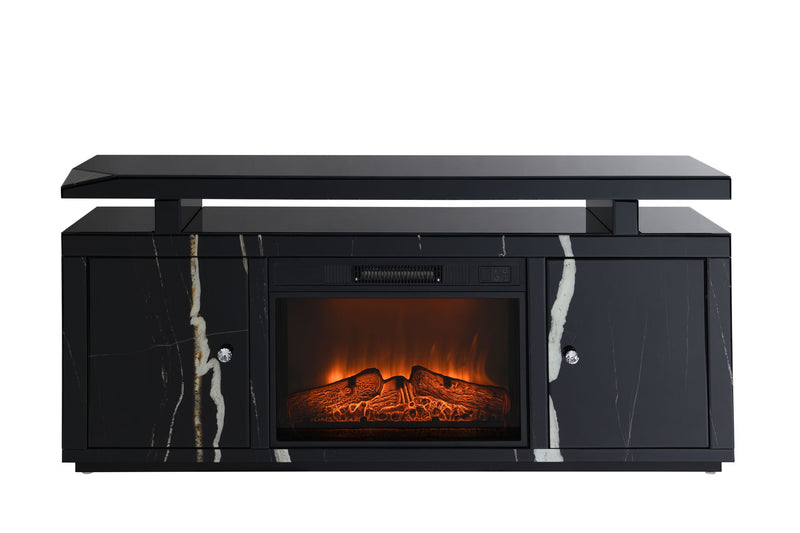 Drisana - Mirrored TV Stand With Fireplace - Black