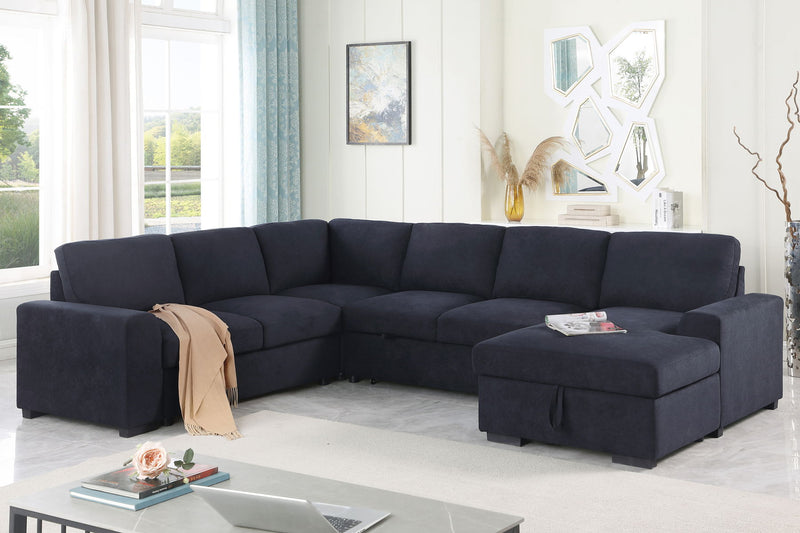 Selene II - Woven Fabric Sleeper Sectional Sofa With Right Facing Storage Chaise - Dark Gray