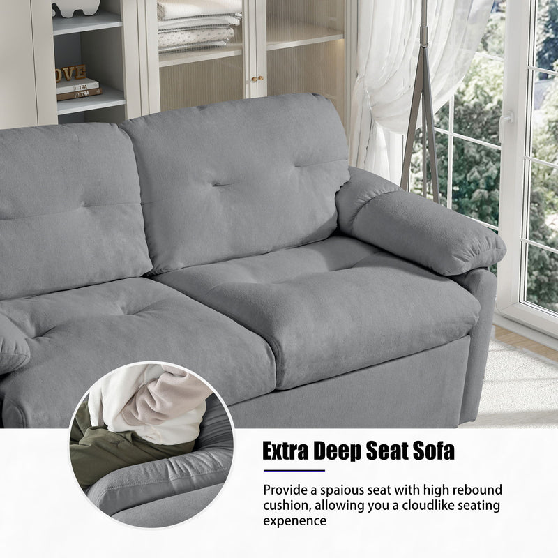 Modern Convertible Sleeper Sofa Bed With Pull-Out Queen Design, Side Storage & Thick Cushions