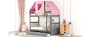 Twin Over Twin Bunk Bed Wood Bed with Tent and Drawers, Gray+Pink Tent