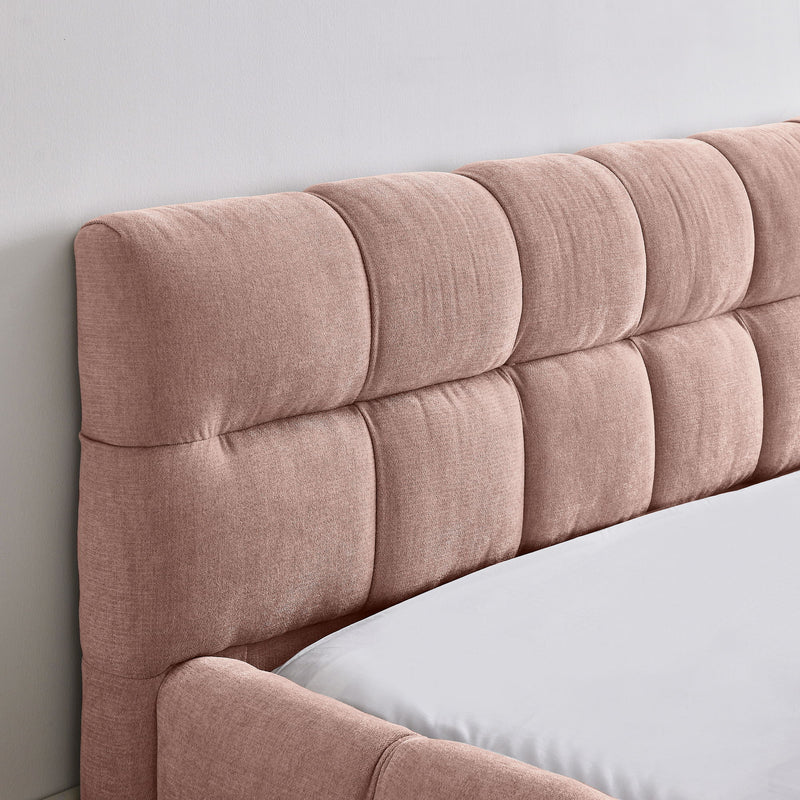 Modern Platform Bed Frame With Thick Chenille Fabric
