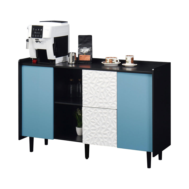 Modern Sideboard Buffet Cabinet With Red Doors And Unique Panel Styling