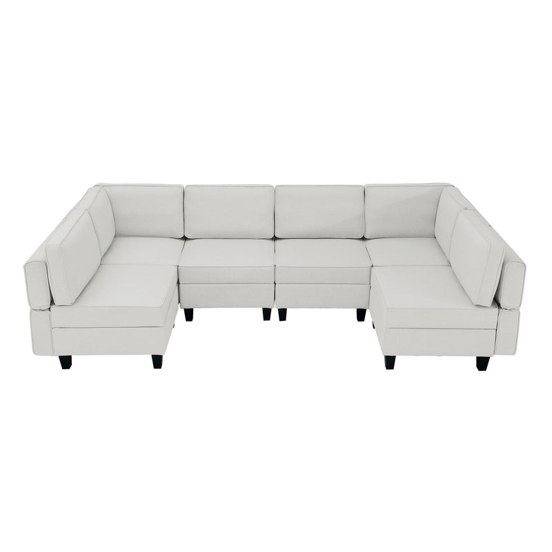 Linen Modular Sectional Sofa, U Shaped Couch With Adjustable Armrests And Backrests, 6 Seat Reversible Sofa Bed With Storage Seats For Living Room - Gray White