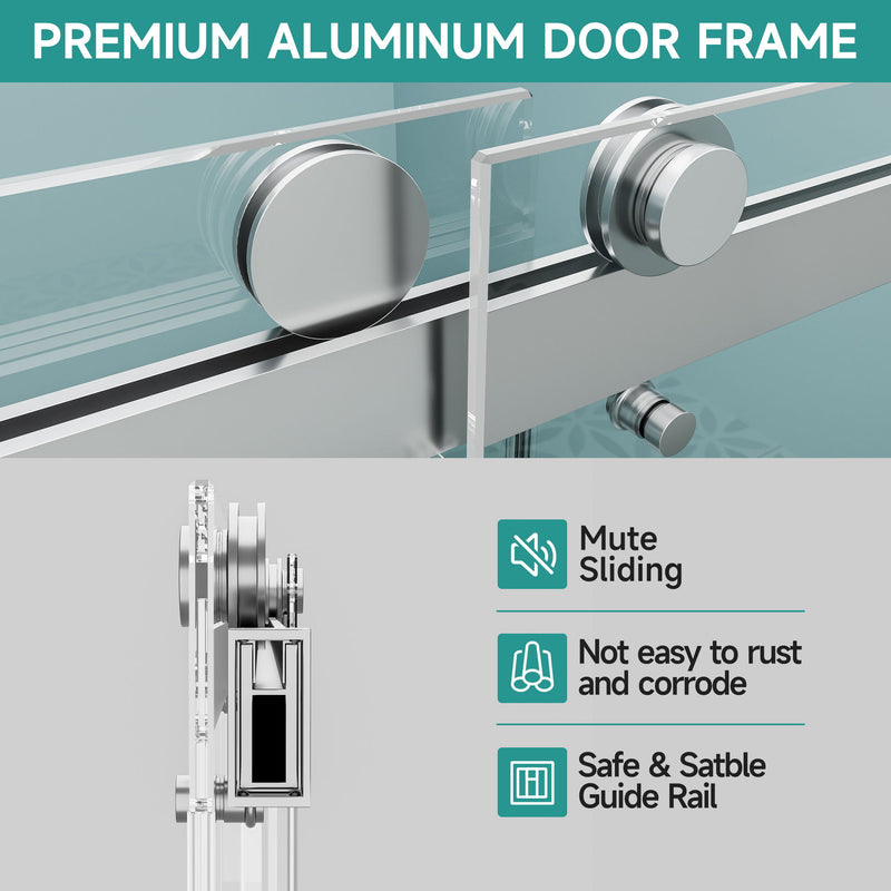 Frameless Double Sliding Soft Close Bathtub Shower Door, 5 / 16" Clear Nano Coated Tempered Glass And 304 Stainless Steel Handle - Brushed Nickel