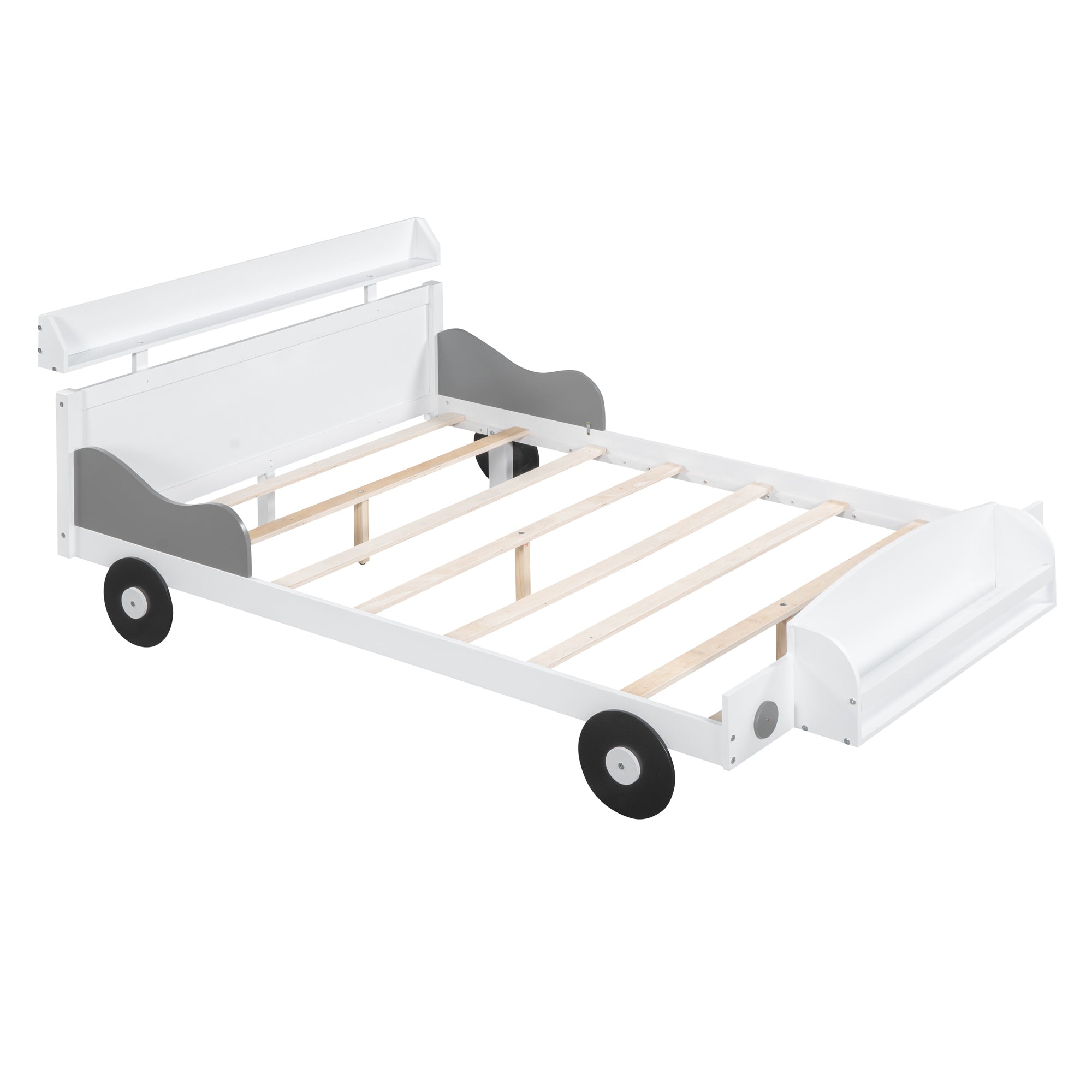 Full Size Car-Shaped Platform Bed,Full Bed with Storage Shelf for Bedroom,White - Atlantic Fine Furniture Melbourne FL